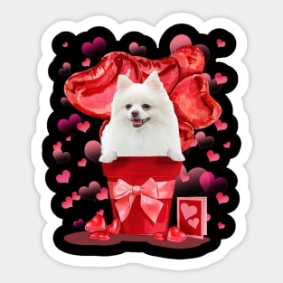 White Pomeranian In Red Pot Happy Valentine's Day Sticker